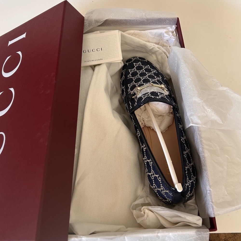 GUCCI Jordaan Loafer Canadian Denim w/ GG Sparkling Crystals Size 8 NIB 836047 - Picture 11 of 12